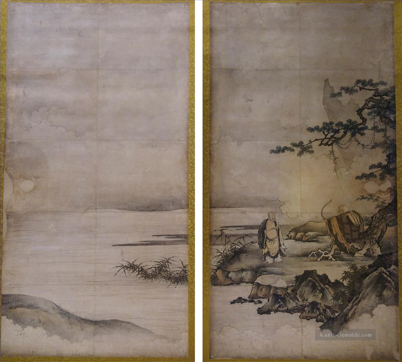 Malerei auf zen Aufklärung sangen Schnäppchen seine Brust und Shigong Dehnung seinen Bogen zugeschrieben Kano Motonobu JapaneseJPG Ölgemälde
